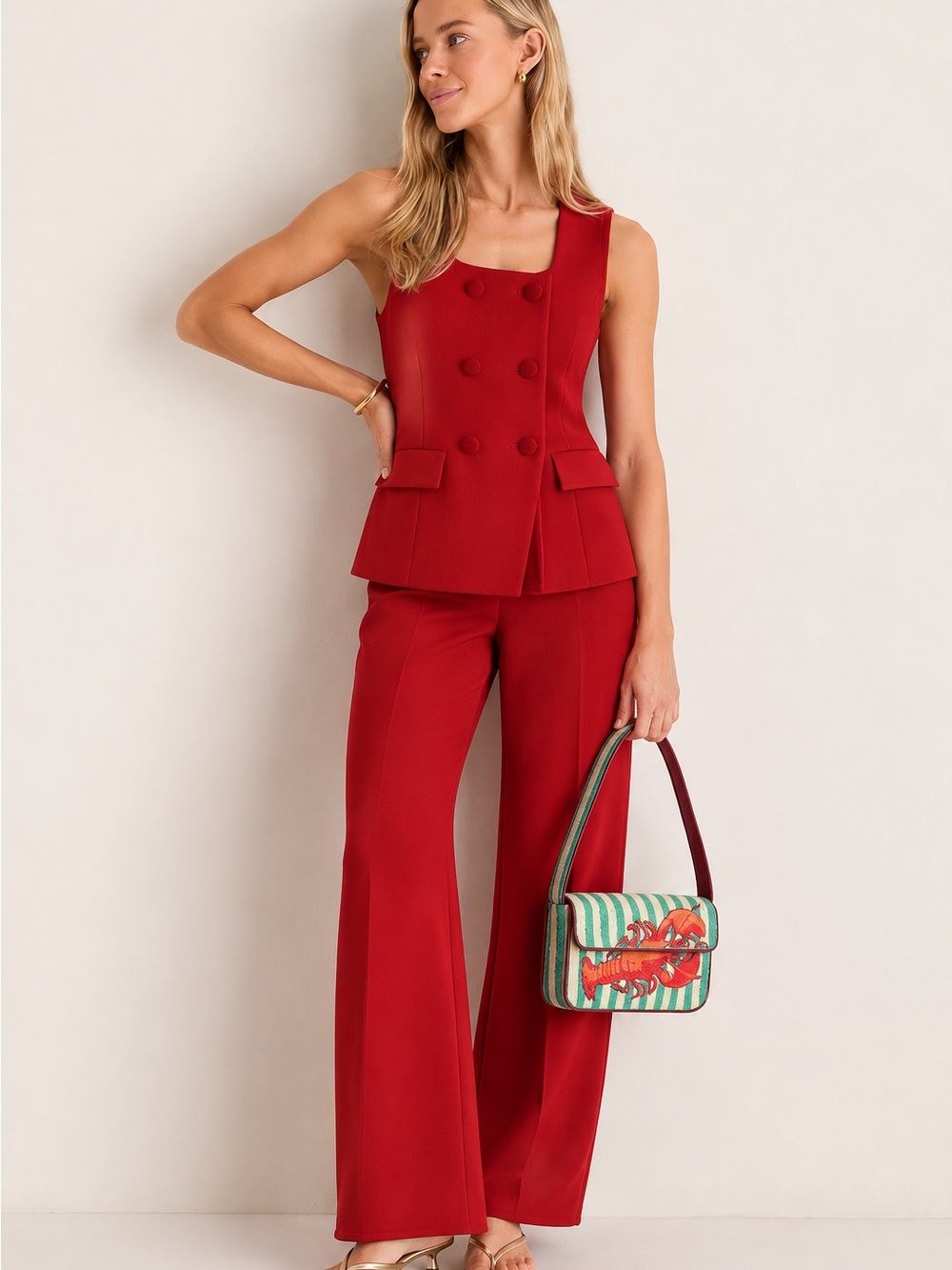 Zara Red Double-Breasted Vest & Trouser Set – XS/S – NWOT